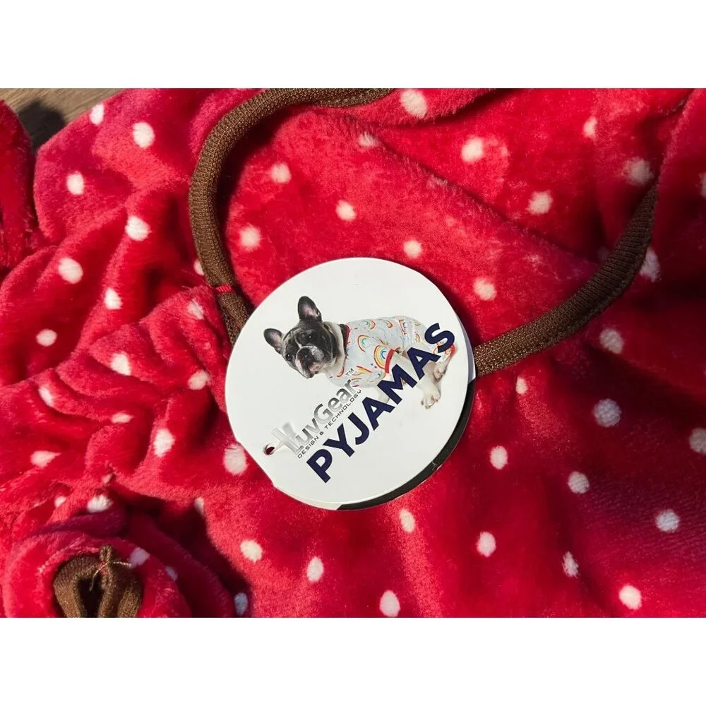 Santa & Reindeer Polka Dot Dog Pajamas 2-Pack Small Adorable Holiday Pet Outfit